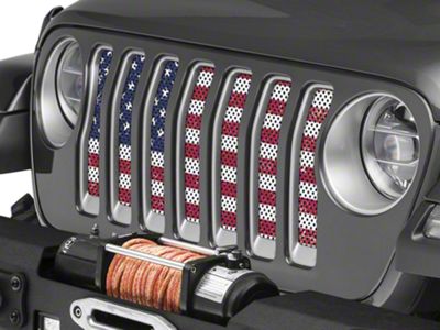 Under The Sun Inserts Grille Insert; Distressed Old Glory (18-23 Jeep Wrangler JL w/o TrailCam; 24-25 Jeep Wrangler JL Sport)