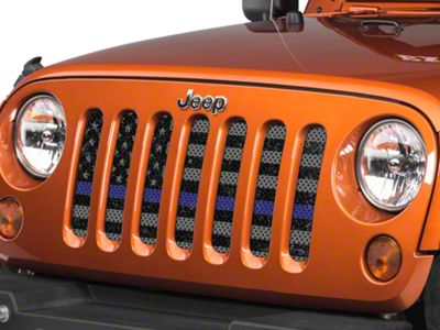 Under The Sun Inserts Grille Insert; Distressed Thin Blue Line (07-18 Jeep Wrangler JK)