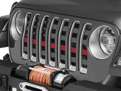 Under The Sun Inserts Grille Insert; Distressed Thin Red Line (18-23 Jeep Wrangler JL w/o TrailCam; 24-25 Jeep Wrangler JL Sport)