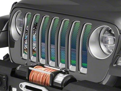 Under The Sun Inserts Grille Insert; Endless Summer Blue Green Palm Tree (18-23 Jeep Wrangler JL w/o TrailCam; 24-25 Jeep Wrangler JL Sport)