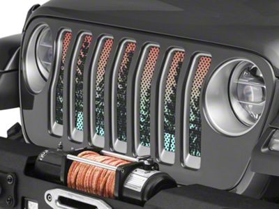 Under The Sun Inserts Grille Insert; Pine Trees Red Sky (18-23 Jeep Wrangler JL w/o TrailCam; 24-25 Jeep Wrangler JL Sport)