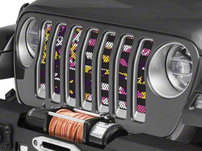 Under The Sun Inserts Grille Insert; Purple, Pink and Yellow Camo Stars and Stripes (18-23 Jeep Wrangler JL w/o TrailCam; 24-25 Jeep Wrangler JL Sport)