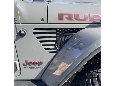 Under The Sun Inserts Fender Vent Decals; Black and Clear American Flag (18-25 Jeep Wrangler JL)