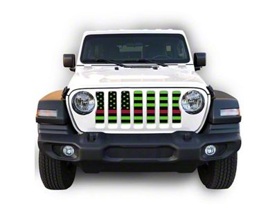 Under The Sun Inserts Grille Insert; Black and Green Thin Red Line (20-23 Jeep Gladiator JT w/o TrailCam; 24-25 Jeep Gladiator JT Sport)