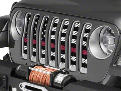 Under The Sun Inserts Grille Insert; Black and White Thin Red Line (20-23 Jeep Gladiator JT w/o TrailCam; 24-25 Jeep Gladiator JT Sport)