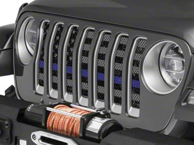 Under The Sun Inserts Grille Insert; Distressed Thin Blue Line (20-23 Jeep Gladiator JT w/o TrailCam; 24-25 Jeep Gladiator JT Sport)