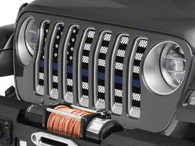 Under The Sun Inserts Grille Insert; Thin Blue Line Black and White (20-23 Jeep Gladiator JT w/o TrailCam; 24-25 Jeep Gladiator JT Sport)