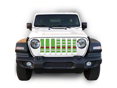 Under The Sun Inserts Grille Insert; White and Green Thin Red Line (20-23 Jeep Gladiator JT w/o TrailCam; 24-25 Jeep Gladiator JT Sport)