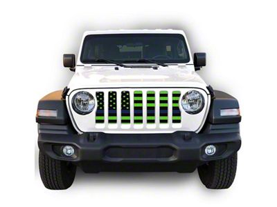 Under The Sun Inserts Grille Insert; Black and Green Thin Blue Line (18-23 Jeep Wrangler JL w/o TrailCam; 24-25 Jeep Wrangler JL Sport)