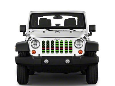 Under The Sun Inserts Grille Insert; Black and Green Thin Red Line (07-18 Jeep Wrangler JK)