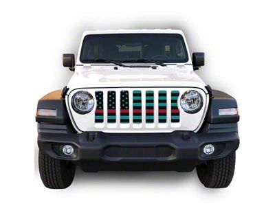 Under The Sun Inserts Grille Insert; Black and Light Blue Thin Red Line (18-23 Jeep Wrangler JL w/o TrailCam; 24-25 Jeep Wrangler JL Sport)