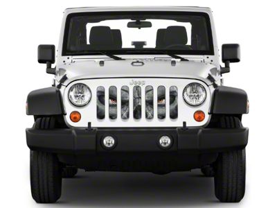 Under The Sun Inserts Grille Insert; Skull Face with Orange Eyes (18-23 Jeep Wrangler JL w/o TrailCam; 24-25 Jeep Wrangler JL Sport)