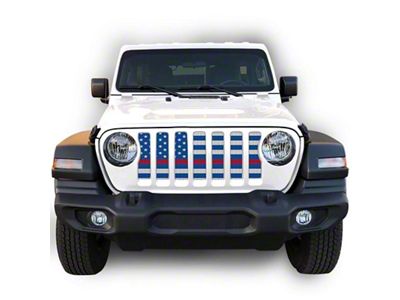 Under The Sun Inserts Grille Insert; White and Blue Thin Red Line (18-23 Jeep Wrangler JL w/o TrailCam; 24-25 Jeep Wrangler JL Sport)