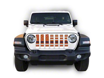 Under The Sun Inserts Grille Insert; White and Orange Thin Blue Line (18-23 Jeep Wrangler JL w/o TrailCam; 24-25 Jeep Wrangler JL Sport)
