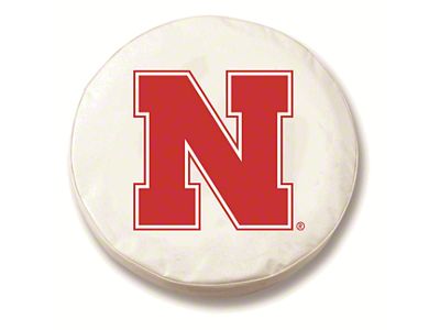 University of Nebraska Spare Tire Cover; White (66-18 Jeep CJ5, CJ7, Wrangler YJ, TJ & JK)