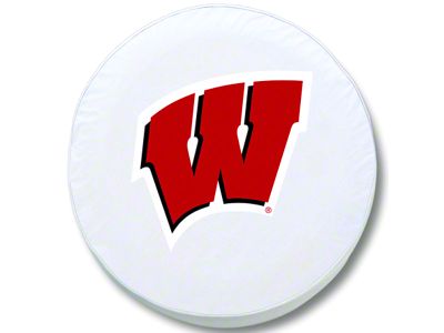 University of Wisconsin W Spare Tire Cover; White (66-18 Jeep CJ5, CJ7, Wrangler YJ, TJ & JK)