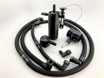 UPR Products Pro Series Dual Valve Plug N Play Clean Side Oil Catch Can; Black (21-25 2.7L EcoBoost Bronco)