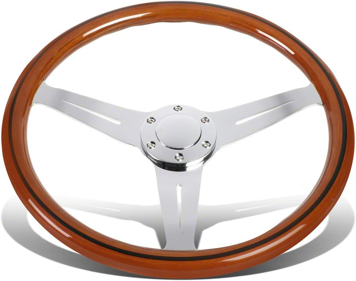 Universal XT 15-Inch 3-Spoke Wood Steering Wheel; Cherry