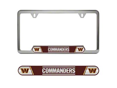 Embossed License Plate Frame with Washington Commanders Logo; Chrome (Universal; Some Adaptation May Be Required)