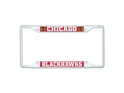 License Plate Frame with Chicago Blackhawks; White (Universal; Some Adaptation May Be Required)