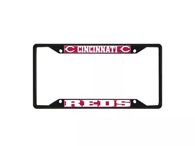 License Plate Frame with Cincinnati Reds Logo; Black and Red (Universal; Some Adaptation May Be Required)