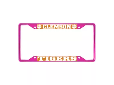 License Plate Frame with Clemson; Pink (Universal; Some Adaptation May Be Required)