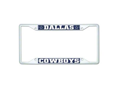 License Plate Frame with Dallas Cowboys; White (Universal; Some Adaptation May Be Required)