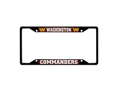 License Plate Frame with Washington Commanders Logo; Black and Black (Universal; Some Adaptation May Be Required)