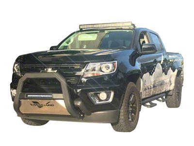 Optimus Bull Bar with 18-Inch LED Light Bar and Stainless Steel Skid Plate; Black (05-25 Frontier)