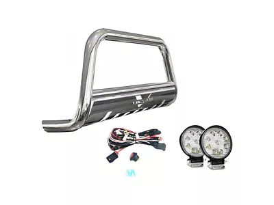 Bull Bar with 4.50-Inch Round LED Lights; Stainless Steel (16-23 Tacoma, Excluding TRD)