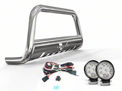 Bull Bar with 4.50-Inch Round LED Lights; Stainless Steel (04-15 Titan)
