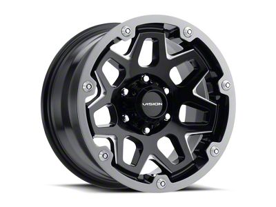 Vision Off-Road Se7en Gloss Black Milled Spoke Wheel; 18x9; 12mm Offset (87-95 Jeep Wrangler YJ)