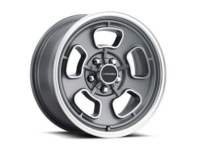 Vision Wheel Shift Satin Grey with Machined Face/Lip Wheel; 15x7; -7mm Offset (87-95 Jeep Wrangler YJ)