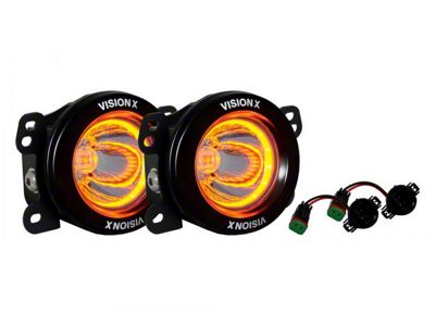 Vision X 3.70-Inch Optimus Multi-LED Light Mini Cannon with Amber Halo Fog Light Kit (18-25 Jeep Wrangler JL w/ Plastic Non-Sport Front Bumper)