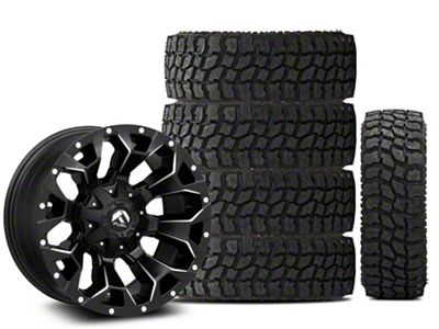 18x9 Fuel Wheels Assault & 33in Mudclaw Mud-Terrain Comp MTX Tire Package; Set of 5 (07-18 Jeep Wrangler JK)