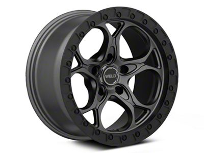 Weld Off-Road Ledge Satin Gunmetal with Satin Black Ring Wheel; 17x9; 0mm Offset (99-04 Jeep Grand Cherokee WJ)