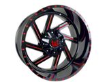 Western Wheels CACTUS Gloss Black with Red Milling Spokes and Spot 6-Lug Wheel; 22x12; -44mm Offset (10-24 4Runner)