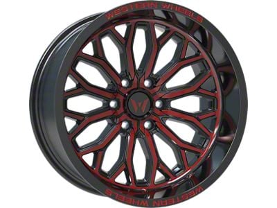 Western Wheels IR08 Gloss Black Red Milling Spokes 6-Lug Wheel; 20x10; -12mm Offset (22-25 Bronco Raptor)