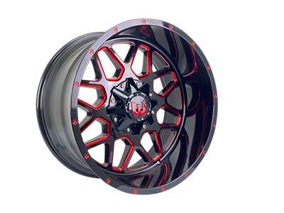 Western Wheels CORRAL Gloss Black with Red Milling Spokes and Spot 6-Lug Wheel; 22x12; -44mm Offset (24-25 Tacoma)