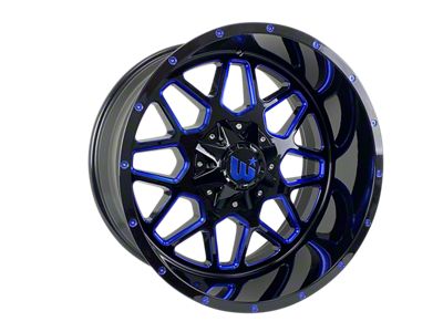 Western Wheels CORRAL Gloss Black with Blue Milling Spokes and Spot 6-Lug Wheel; 22x12; -44mm Offset (24-25 Tacoma)