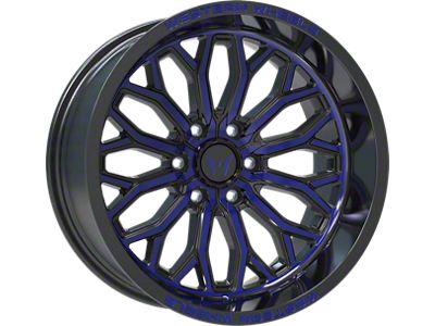Western Wheels IR08 Gloss Black Blue Milling Spokes 6-Lug Wheel; 20x10; -12mm Offset (17-24 Titan)