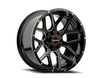 Wicked Offroad W903 Gloss Black Milled Wheel; 20x10; -19mm Offset (18-25 Jeep Wrangler JL)