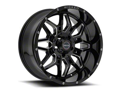 Wicked Offroad W909 Gloss Black Milled 6-Lug Wheel; 20x10; -24mm Offset (16-24 Titan XD)