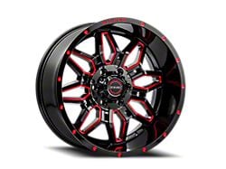Wicked Offroad W909B Gloss Black Milled with Red Tint 6-Lug Wheel; 20x10; -24mm Offset (16-24 Titan XD)