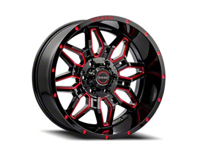 Wicked Offroad W909B Gloss Black Milled with Red Tint 6-Lug Wheel; 20x10; -24mm Offset (16-24 Titan XD)