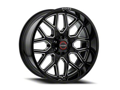 Wicked Offroad W938 Gloss Black Milled 6-Lug Wheel; 20x10; -19mm Offset (16-24 Titan XD)