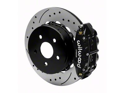 Wilwood Forged Narrow Superlite 4R Rear Big Brake Kit with 14-Inch Drilled and Slotted Rotors for OE Parking Brake; Black Calipers (20-25 Jeep Gladiator JT)