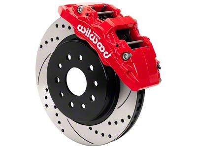 Wilwood AERO6-DM Front Big Brake Kit with 13.38-Inch Drilled and Slotted Rotors; Red Calipers (18-25 Jeep Wrangler JL)