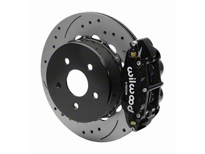 Wilwood Forged Narrow Superlite 4R Rear Big Brake Kit with 14-Inch Drilled and Slotted Rotors for OE Parking Brake; Black Calipers (18-25 Jeep Wrangler JL)