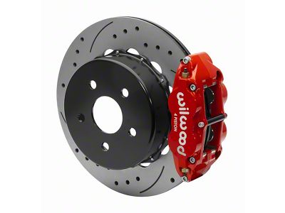 Wilwood Forged Narrow Superlite 4R Rear Big Brake Kit with 14-Inch Drilled and Slotted Rotors for OE Parking Brake; Red Calipers (18-25 Jeep Wrangler JL)